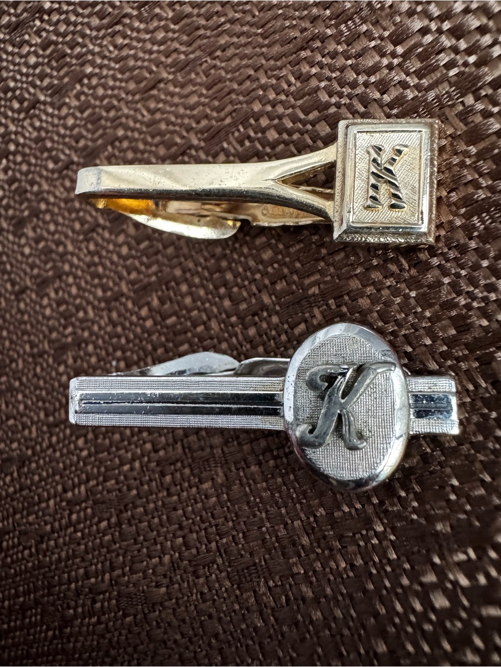 SWANK & Shields Silver and Gold Tone Tie Clip Set with 'K' Monogram
